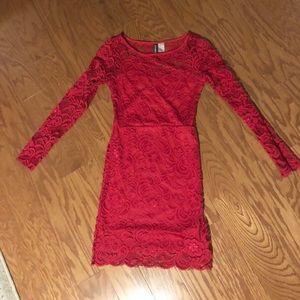 Red long sleeve lace dress